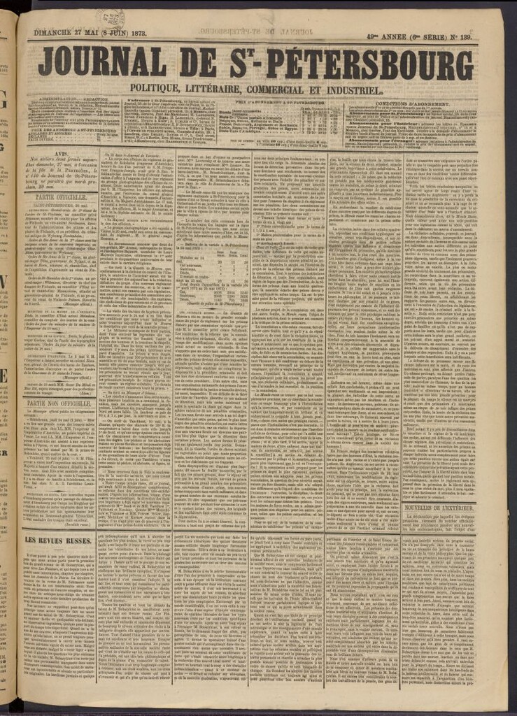Miniatura de Journal de St-Pétersbourg del 27 de mayo de 1873, nº 139