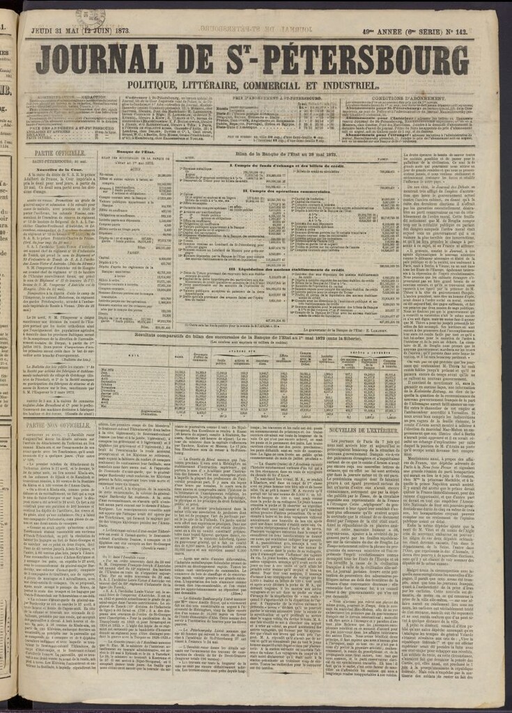 Miniatura de Journal de St-Pétersbourg del 31 de mayo de 1873, nº 142