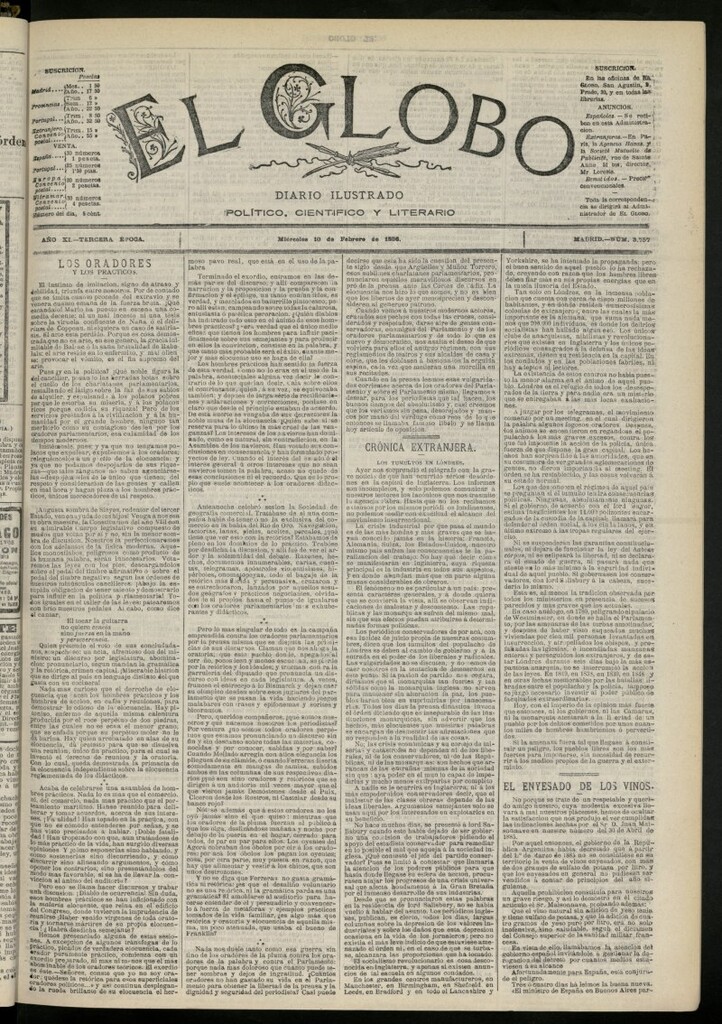 Miniatura de El Globo : diario ilustrado del 10 de febrero de 1886, nº 3757