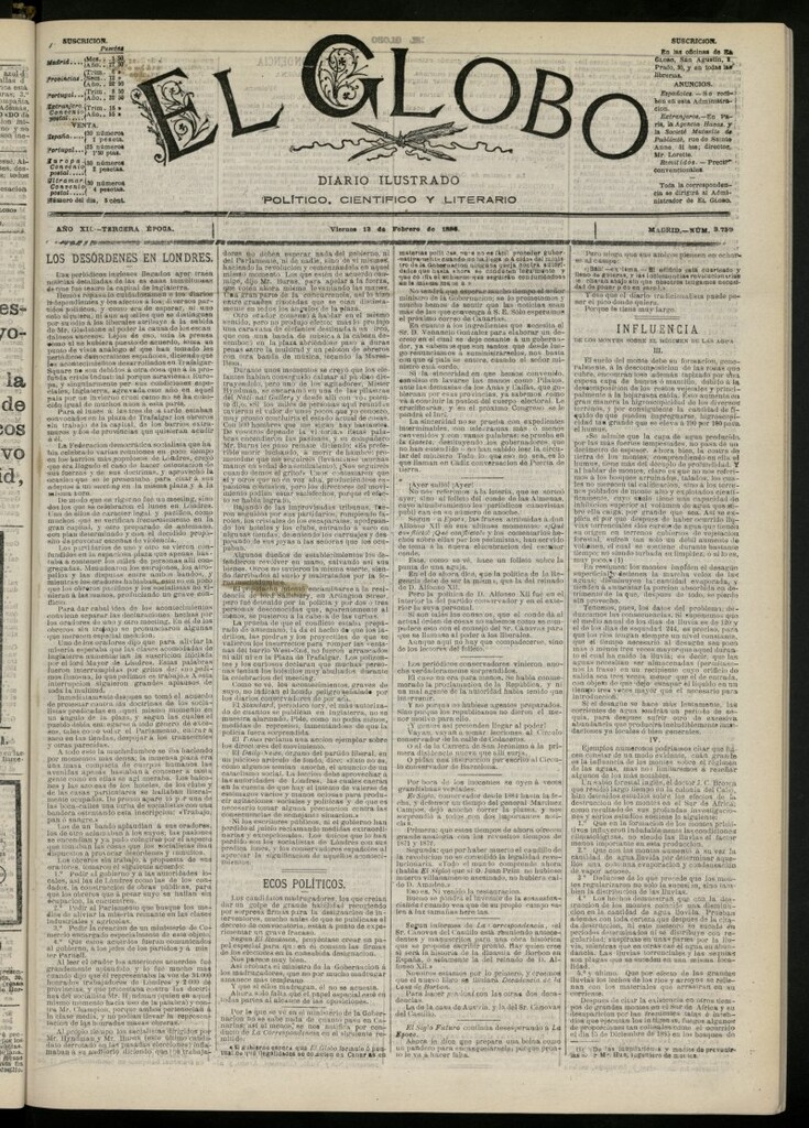 Miniatura de El Globo : diario ilustrado del 12 de febrero de 1886, nº 3759