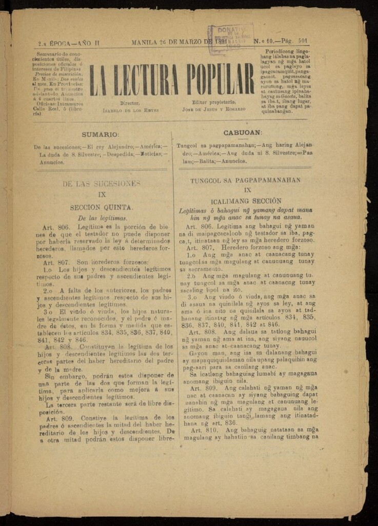 Miniatura de La Lectura Popular del 26 de marzo de 1891, nº 10