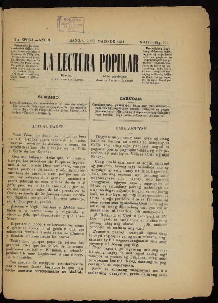 Miniatura de La Lectura Popular del 7 de mayo de 1891, nº 18