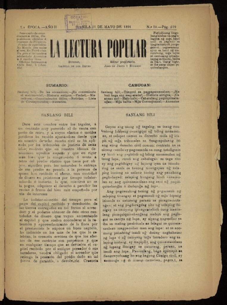 Miniatura de La Lectura Popular del 21 de mayo de 1891, nº 20