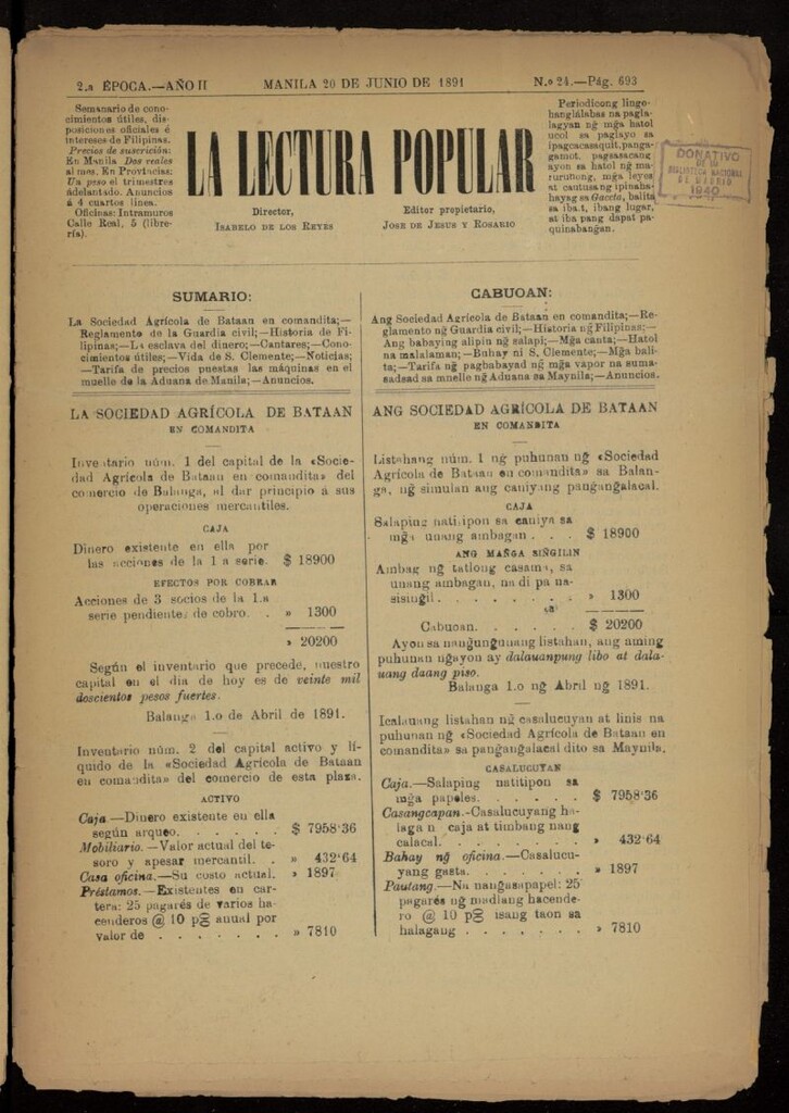 Miniatura de La Lectura Popular del 20 de junio de 1891, nº 24