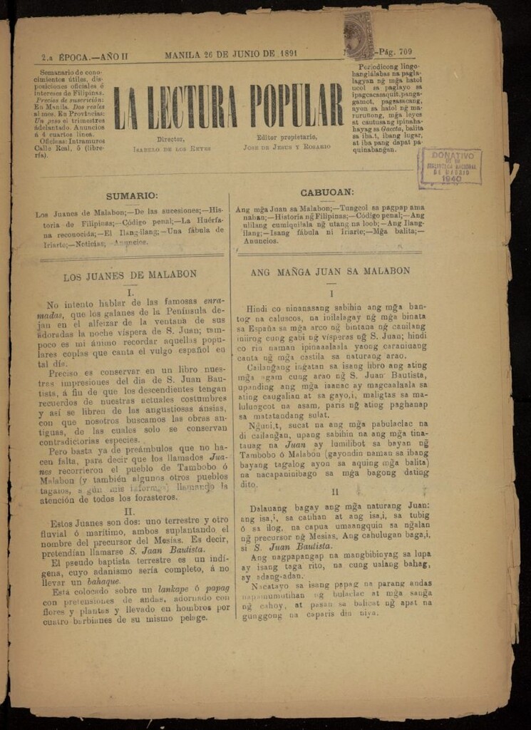 Miniatura de La Lectura Popular del 26 de junio de 1891, nº 25