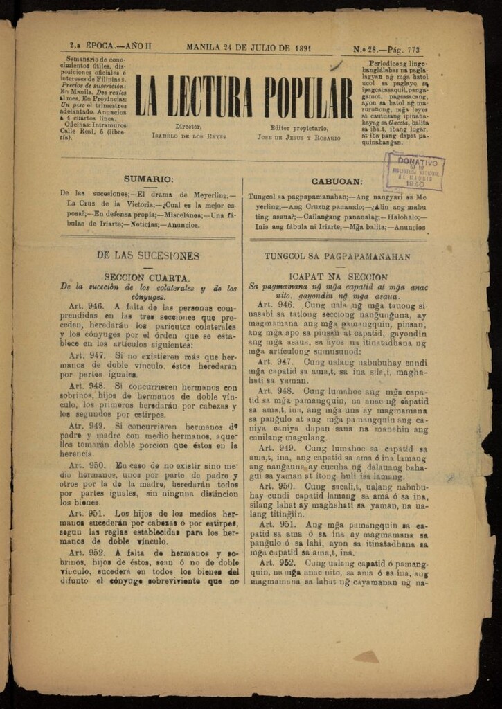 Miniatura de La Lectura Popular del 24 de julio de 1891, nº 28