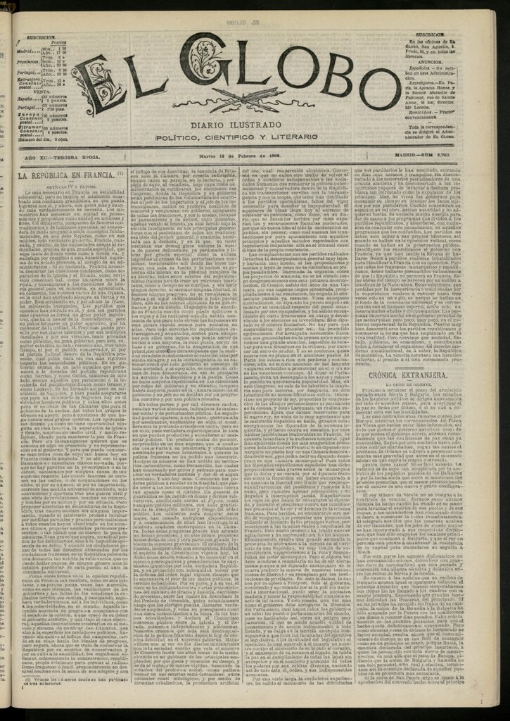 Miniatura de El Globo : diario ilustrado del 16 de febrero de 1886, nº 3763