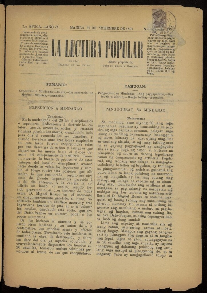Miniatura de La Lectura Popular del 30 de septiembre de 1891, nº 37