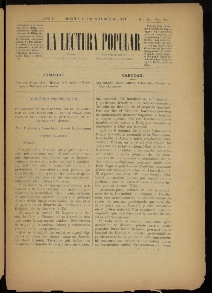 Miniatura de La Lectura Popular del 15 de octubre de 1891, nº 39