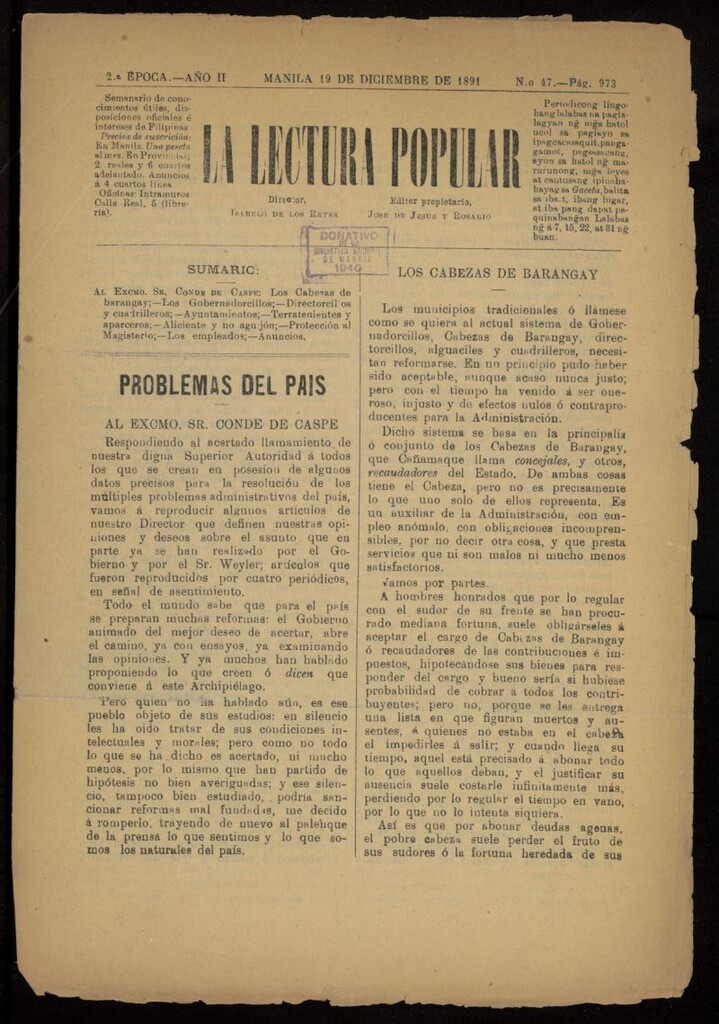 Miniatura de La Lectura Popular del 19 de diciembre de 1891, nº 47