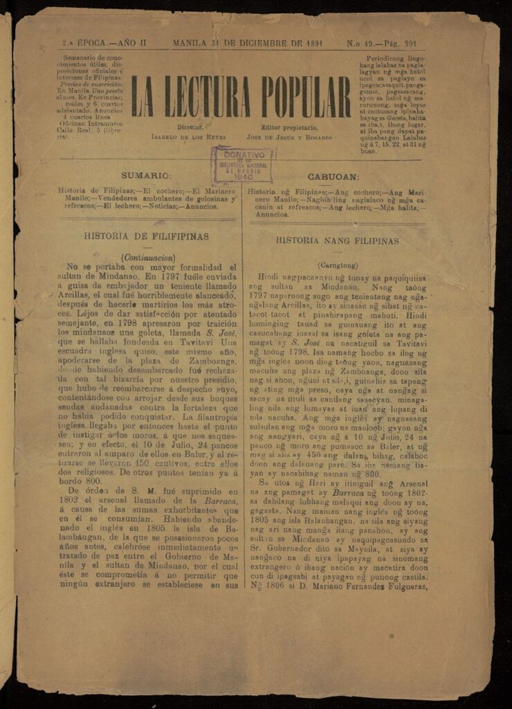 Miniatura de La Lectura Popular del 31 de diciembre de 1891, nº 49