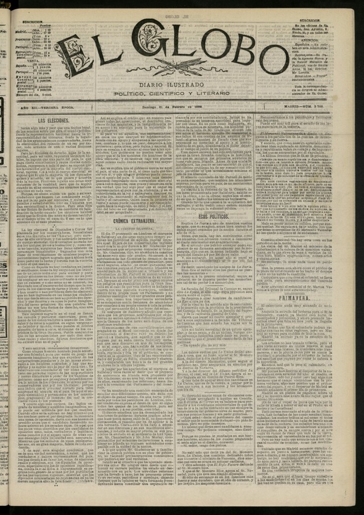 Miniatura de El Globo : diario ilustrado del 21 de febrero de 1886, nº 3768