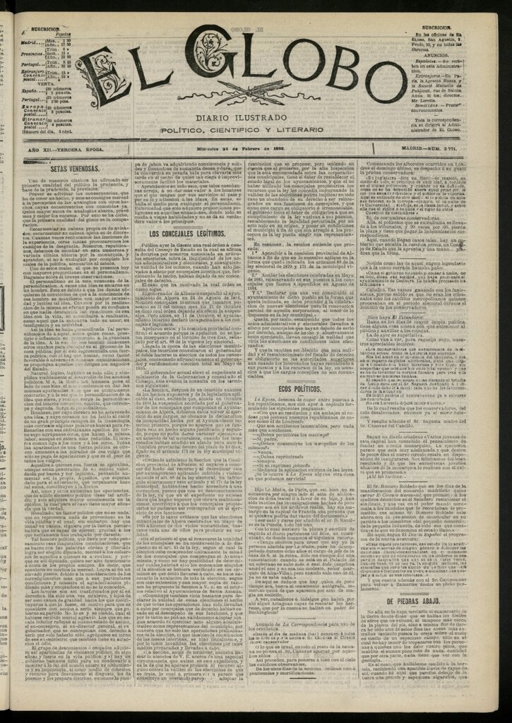Miniatura de El Globo : diario ilustrado del 24 de febrero de 1886, nº 3771