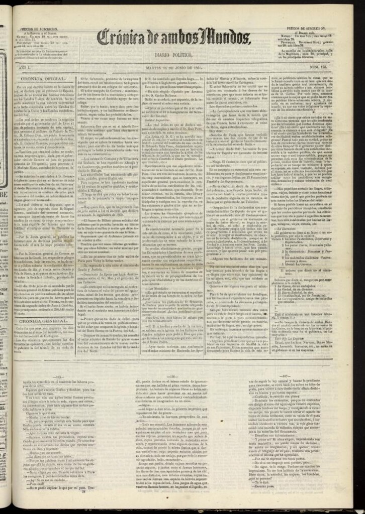 Miniatura de Crónica de ambos Mundos : diario de noticias del 18 de junio de 1861, nº 123