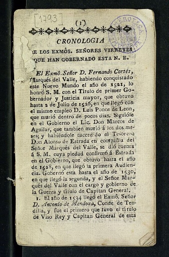 Miniatura de Calendario Manual y Guía de Forasteros en México para el año de 1793