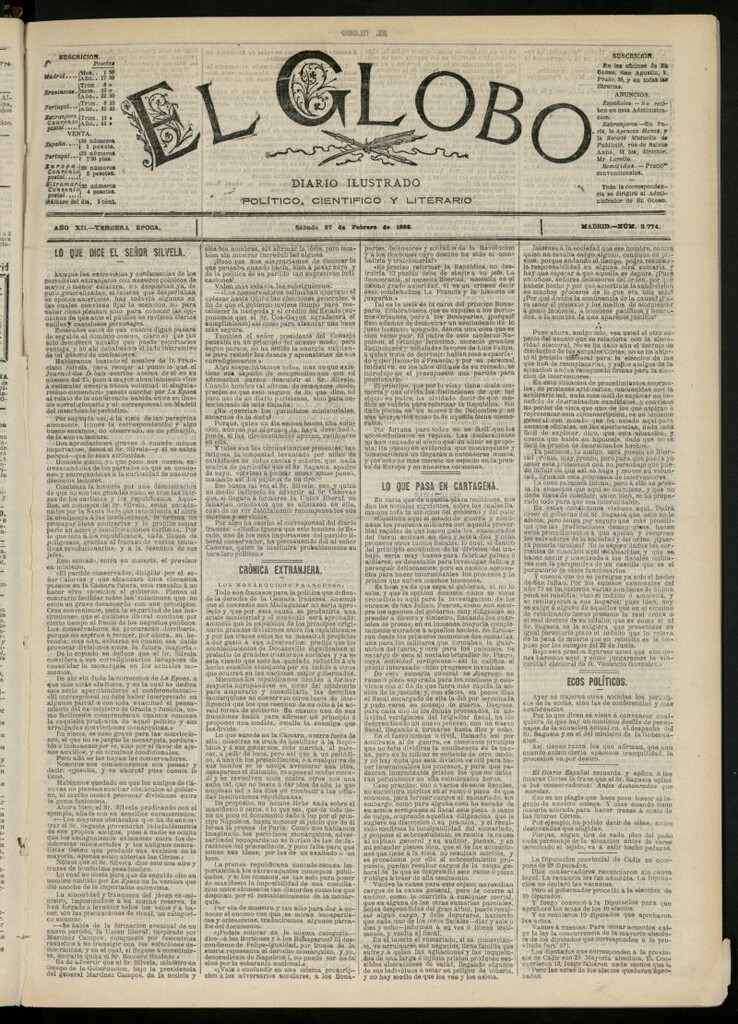 Miniatura de El Globo : diario ilustrado del 27 de febrero de 1886, nº 3774