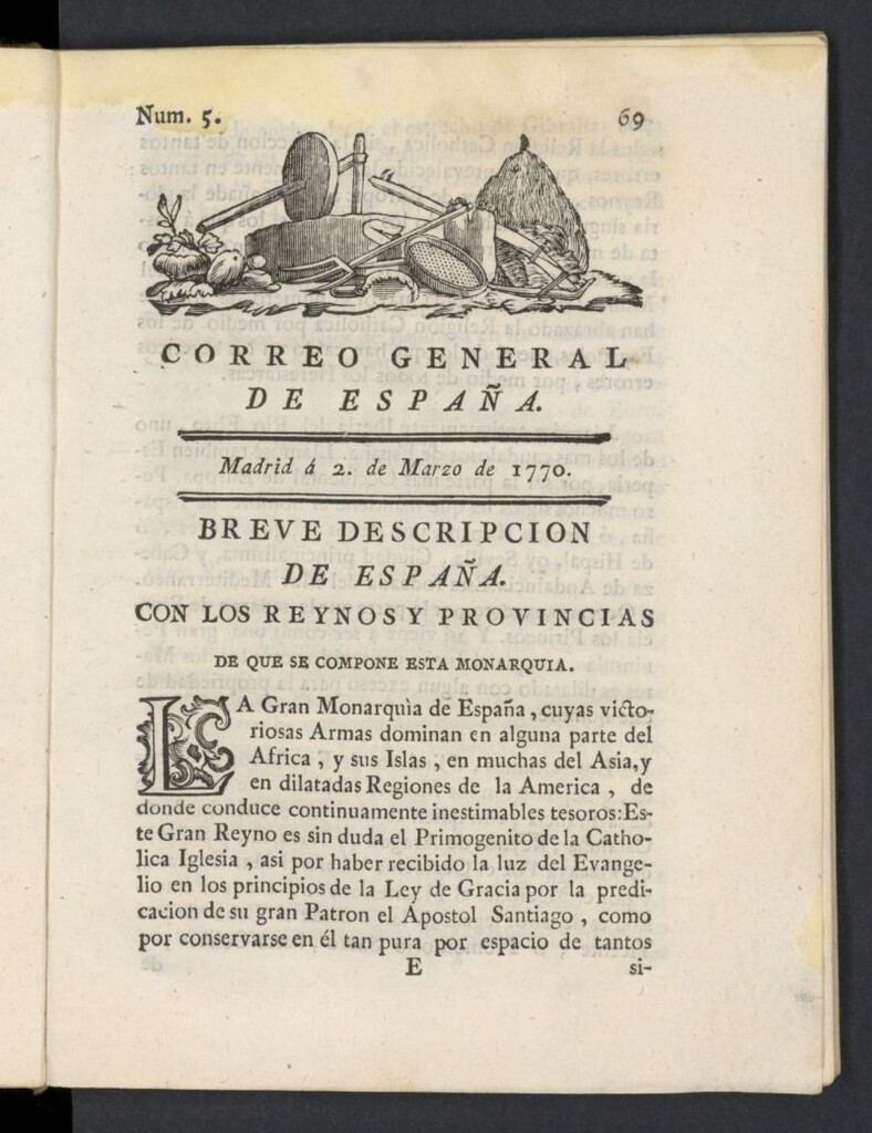 Miniatura de Correo General de España del 2 de marzo de 1770, nº 5