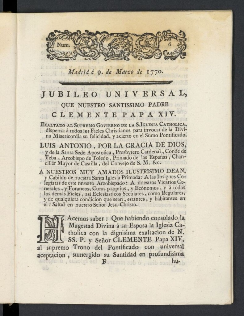 Miniatura de Correo General de España del 9 de marzo de 1770, nº 6