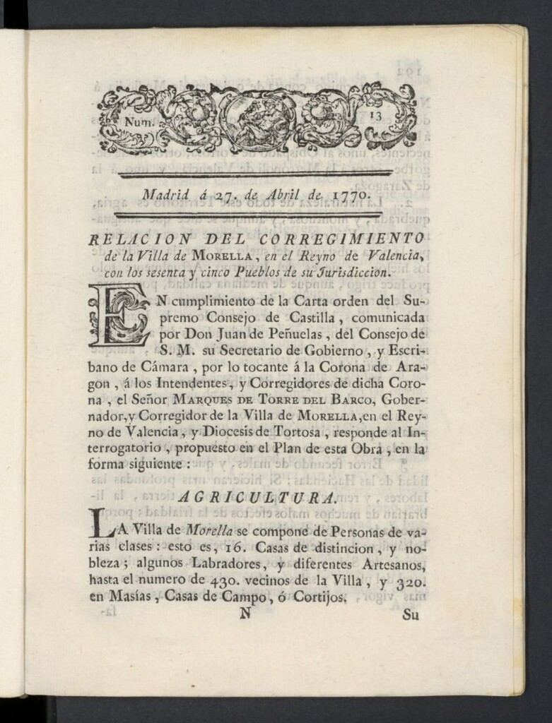 Miniatura de Correo General de España del 27 de abril de 1770, nº 13
