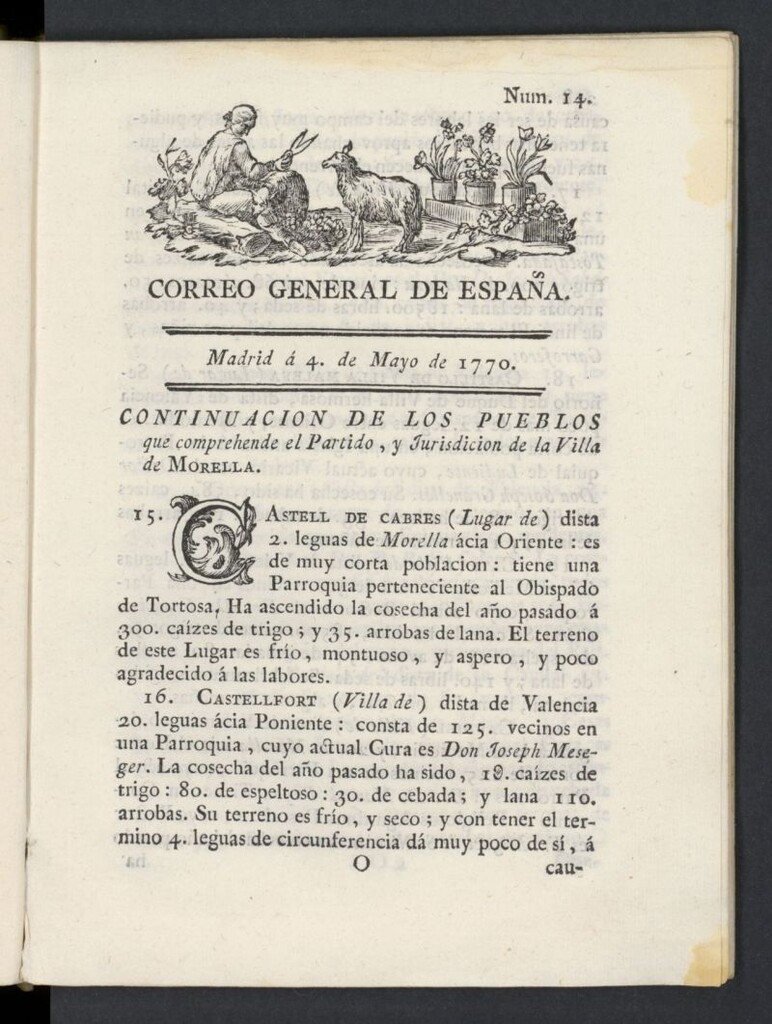 Miniatura de Correo General de España del 4 de mayo de 1770, nº 14