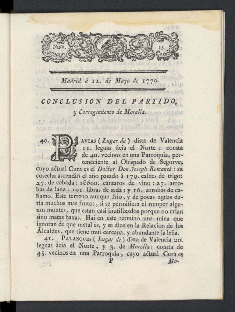 Miniatura de Correo General de España del 11 de mayo de 1770, nº 15
