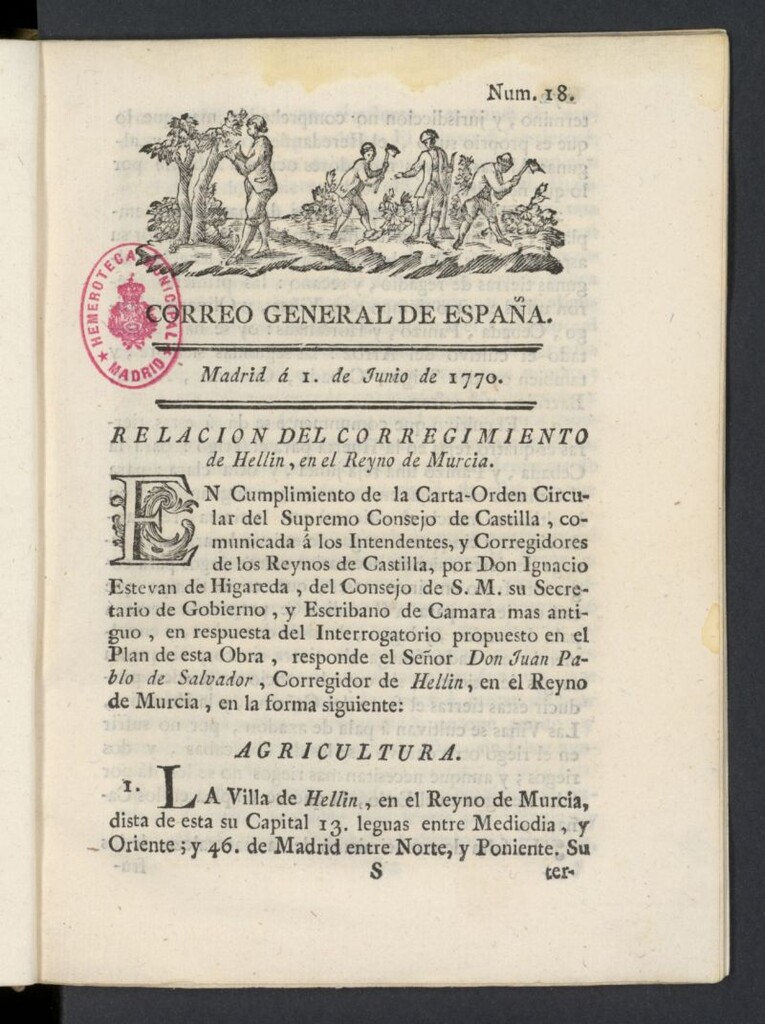 Miniatura de Correo General de España del 1 de junio de 1770, nº 18