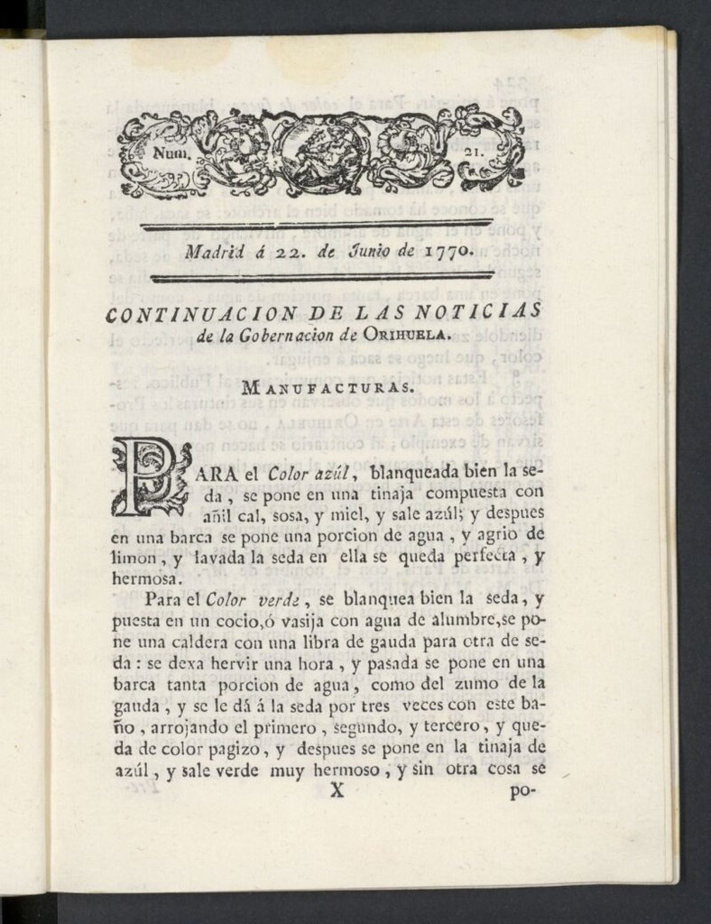 Miniatura de Correo General de España del 22 de junio de 1770, nº 21