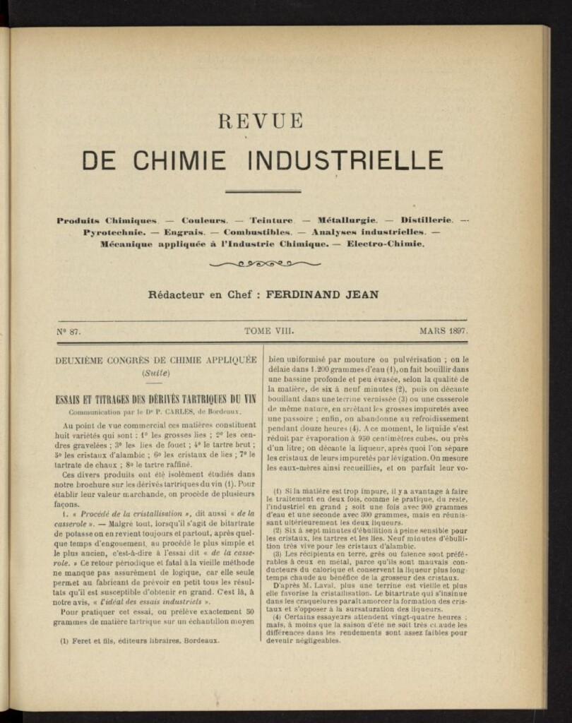 Miniatura de Revue de Chimie Industrielle de marzo de 1897, nº 87