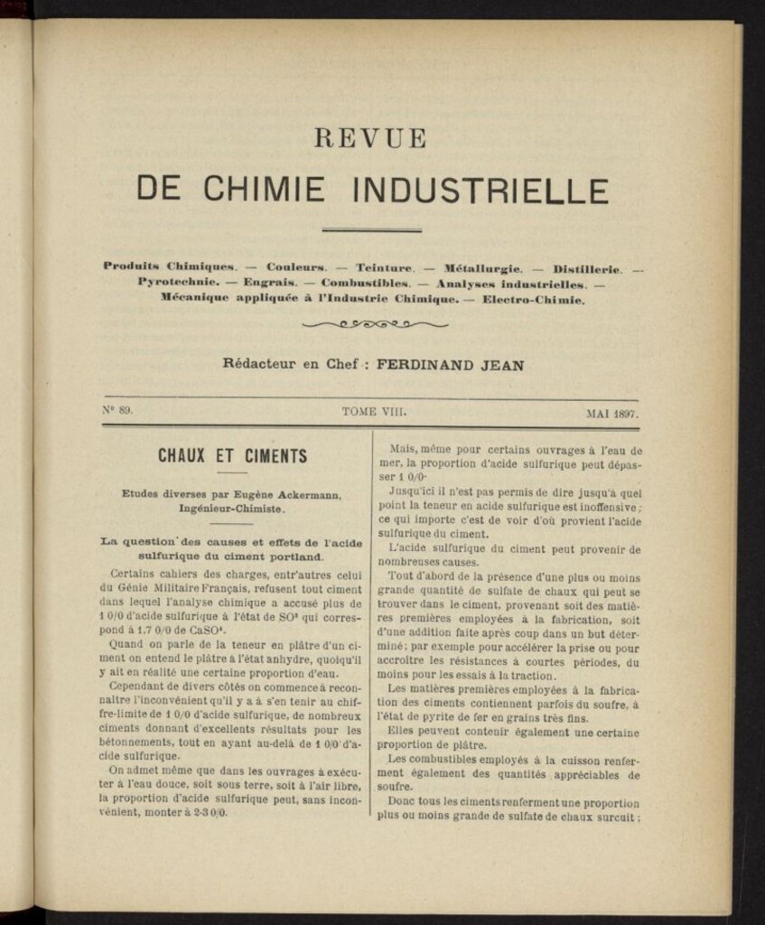 Miniatura de Revue de Chimie Industrielle de mayo de 1897, nº 89