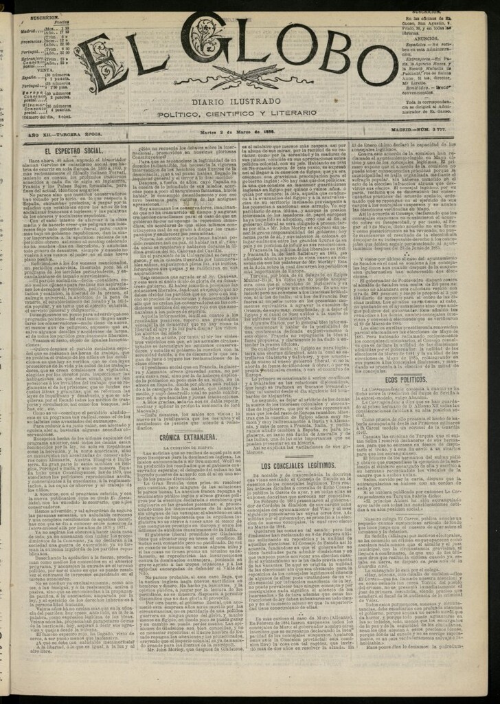 Miniatura de El Globo : diario ilustrado del 2 de marzo de 1886, nº 3777