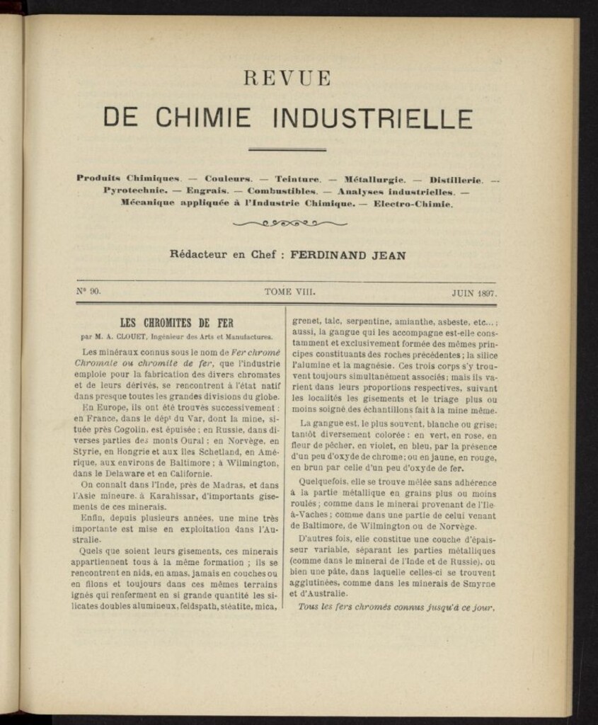 Miniatura de Revue de Chimie Industrielle de junio de 1897, nº 90