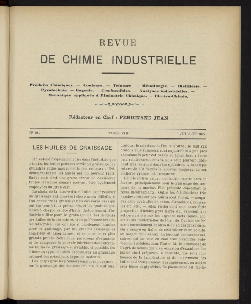 Miniatura de Revue de Chimie Industrielle de julio de 1897, nº 91