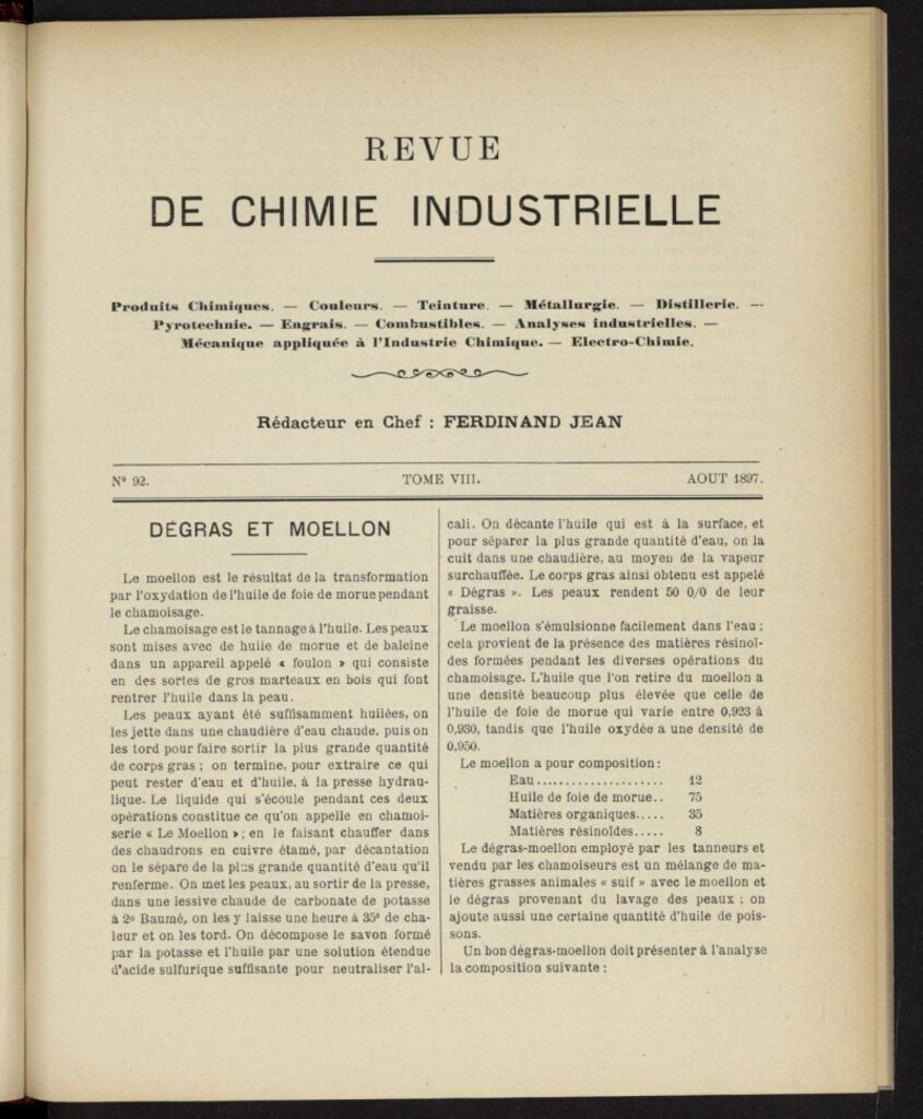 Miniatura de Revue de Chimie Industrielle de agosto de 1897, nº 92