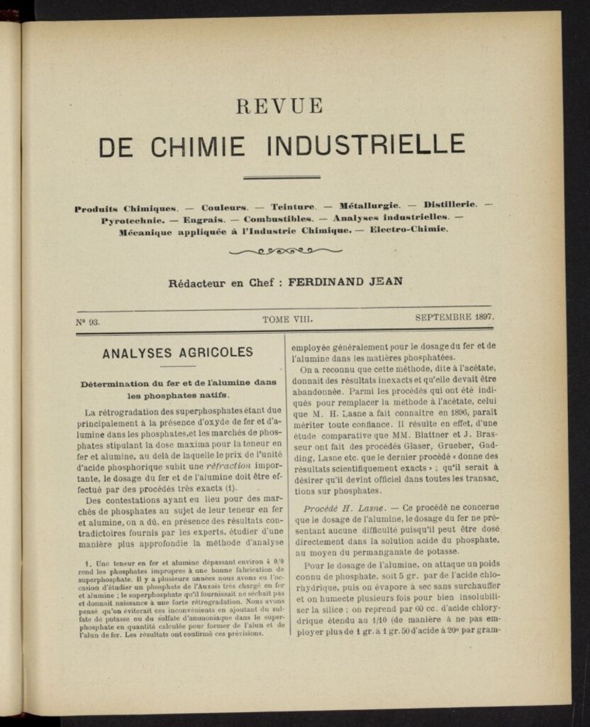 Miniatura de Revue de Chimie Industrielle de septiembre de 1897, nº 93