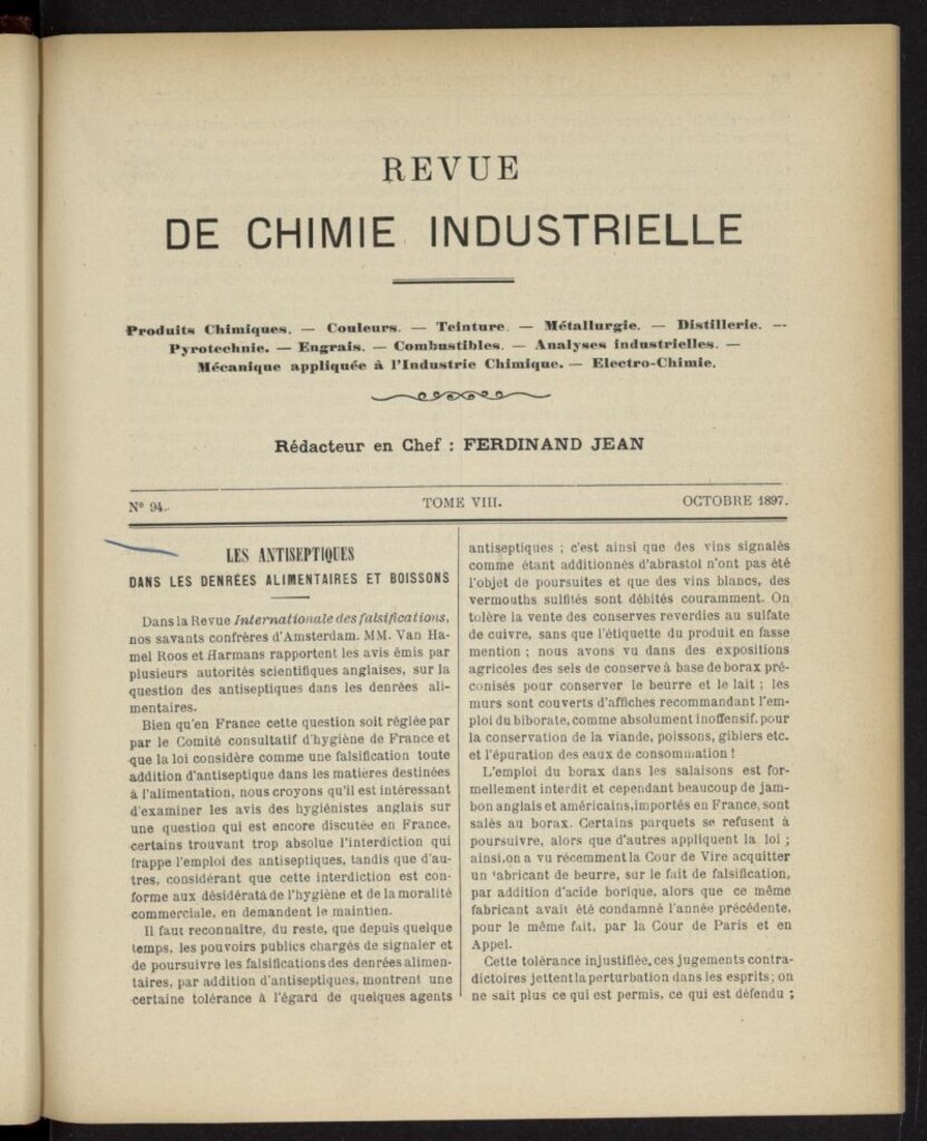 Miniatura de Revue de Chimie Industrielle de octubre de 1897, nº 94