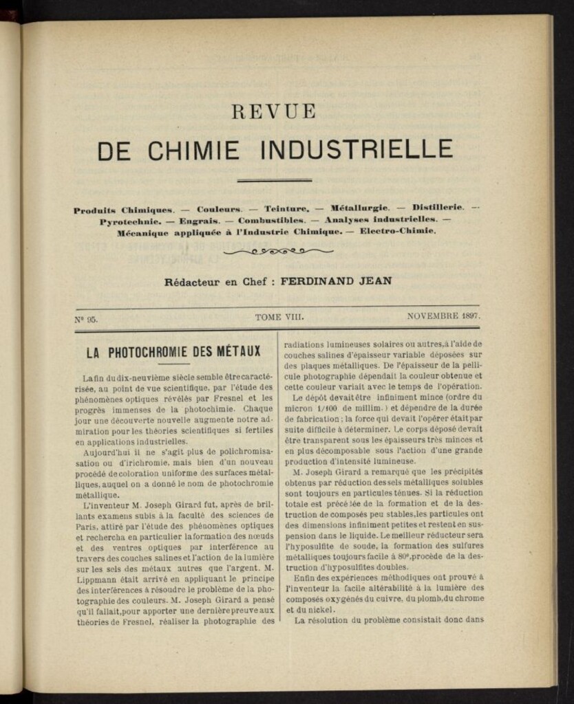 Miniatura de Revue de Chimie Industrielle de noviembre de 1897, nº 95