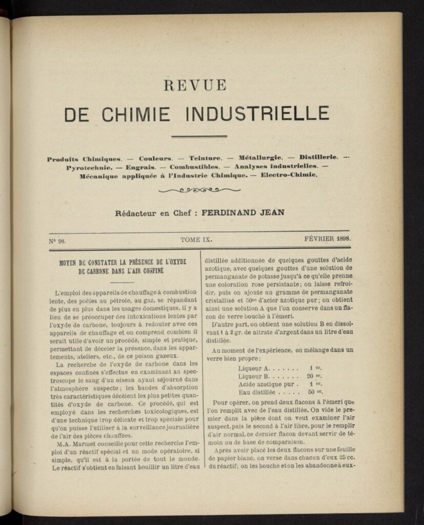 Miniatura de Revue de Chimie Industrielle de febrero de 1898, nº 98