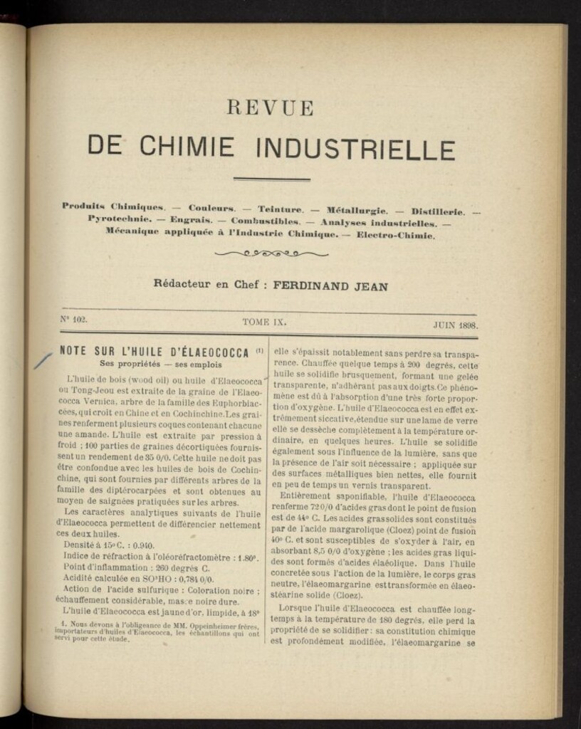 Miniatura de Revue de Chimie Industrielle de junio de 1898, nº 102