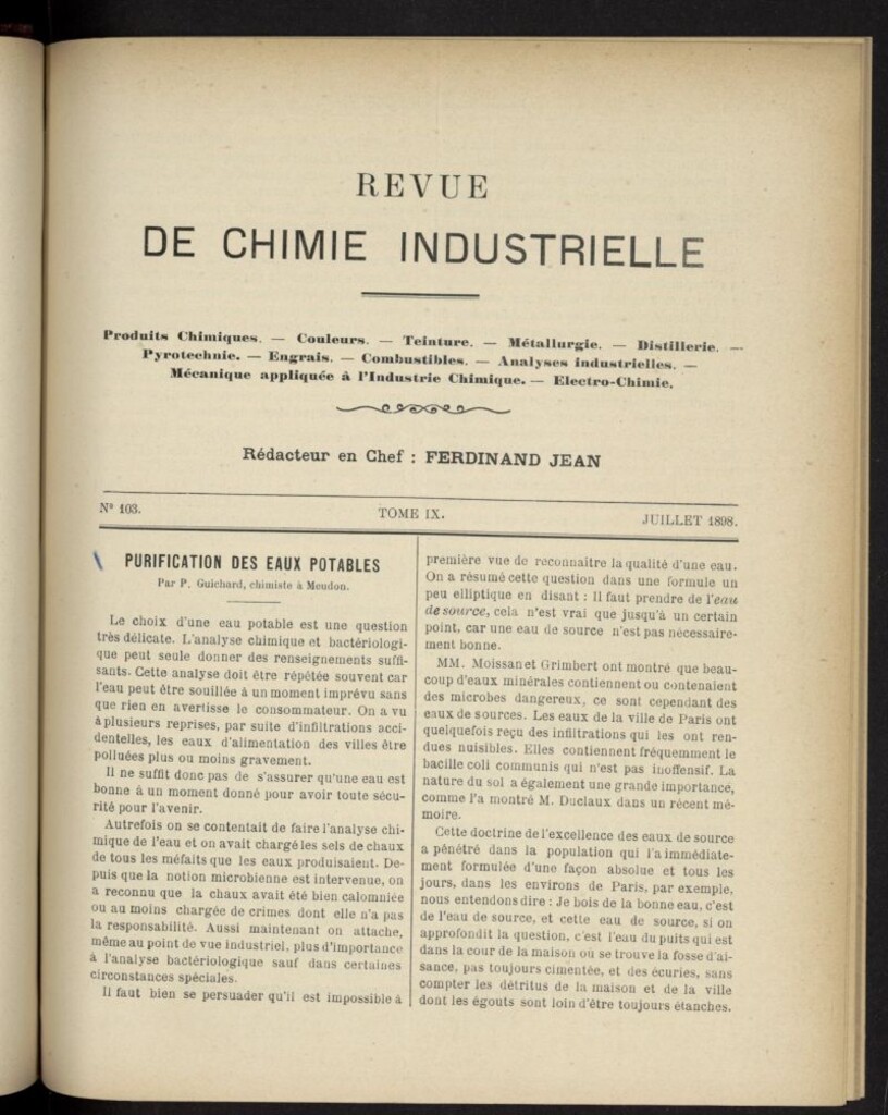 Miniatura de Revue de Chimie Industrielle de julio de 1898, nº 103