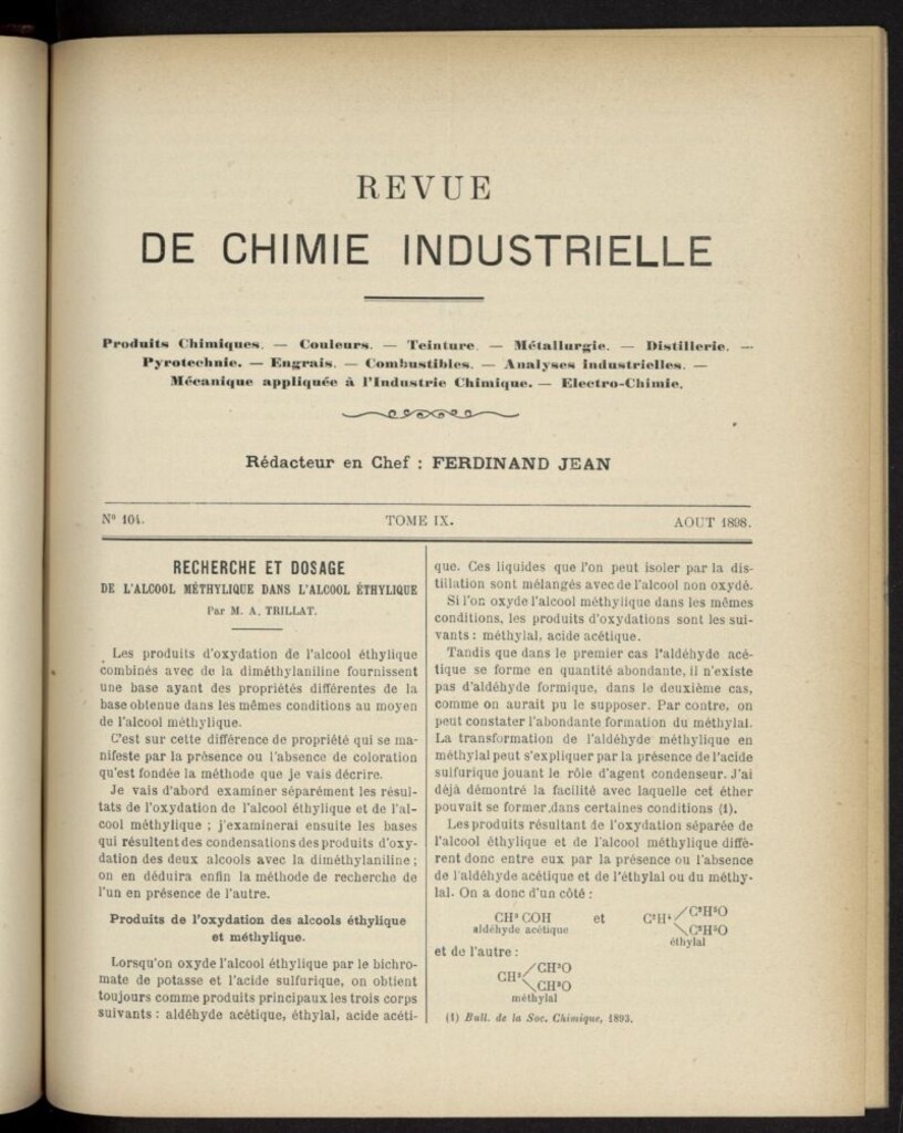 Miniatura de Revue de Chimie Industrielle de agosto de 1898, nº 104