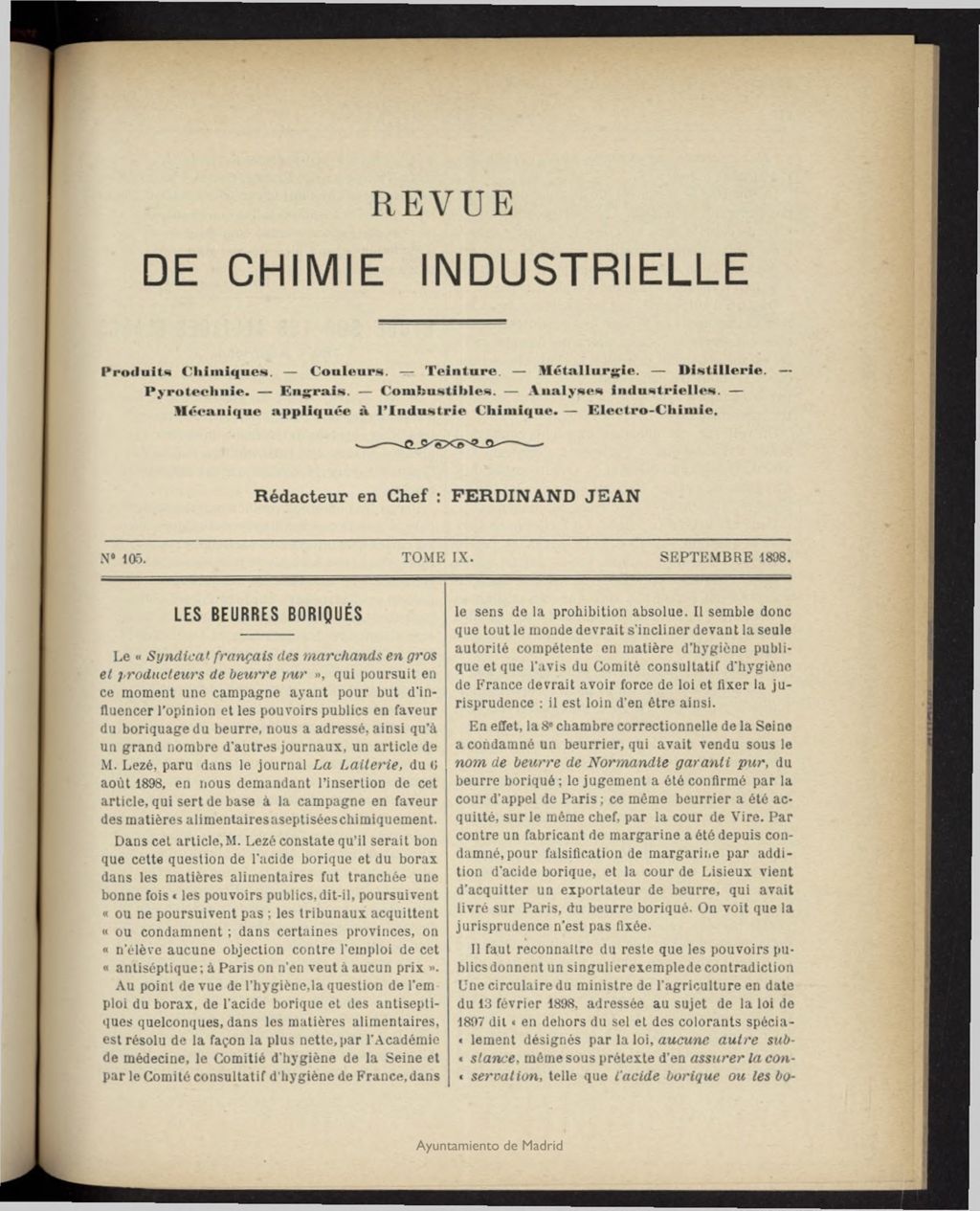Miniatura de Revue de Chimie Industrielle de septiembre de 1898, nº 105