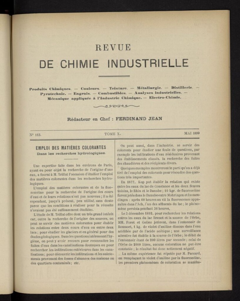 Miniatura de Revue de Chimie Industrielle de mayo de 1899, nº 113