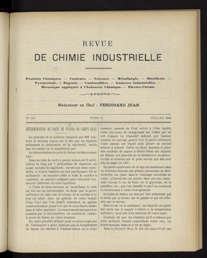 Miniatura de Revue de Chimie Industrielle de julio de 1899, nº 115