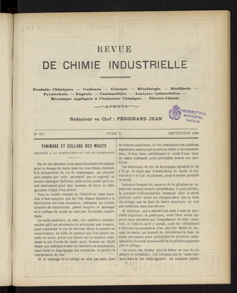 Miniatura de Revue de Chimie Industrielle de septiembre de 1899, nº 117