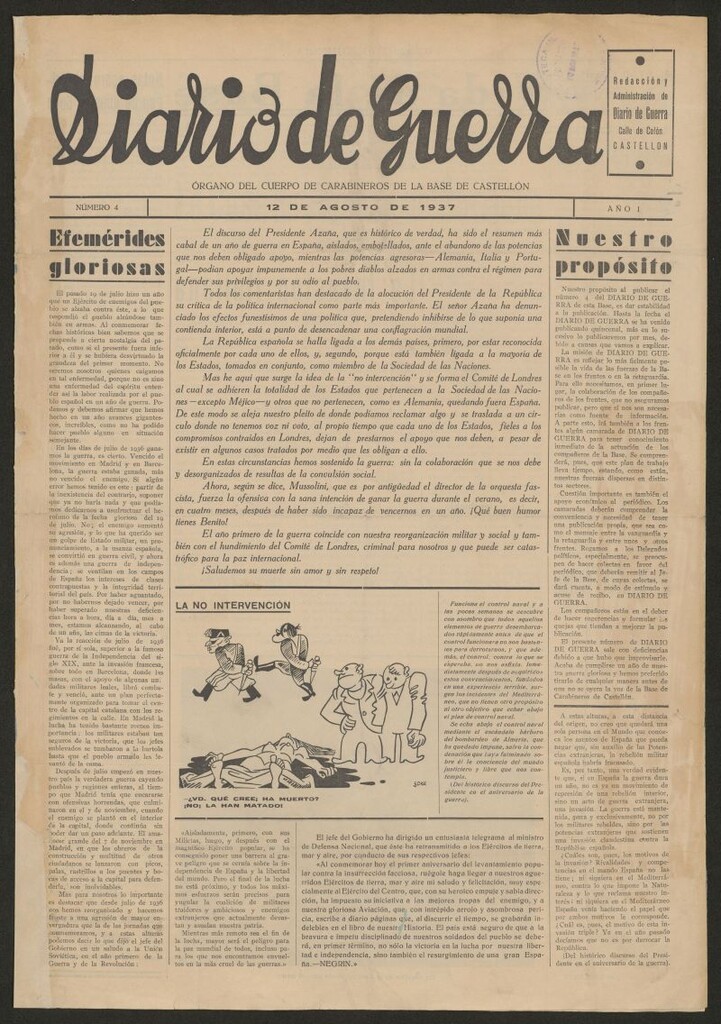 Miniatura de Diario de guerra : órgano del cuerpo de carabineros de la base de Castellón
