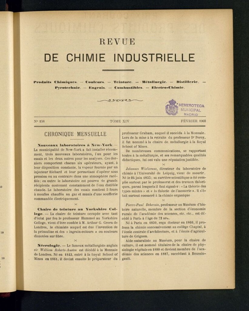 Miniatura de Revue de Chimie Industrielle Fevrier  1903