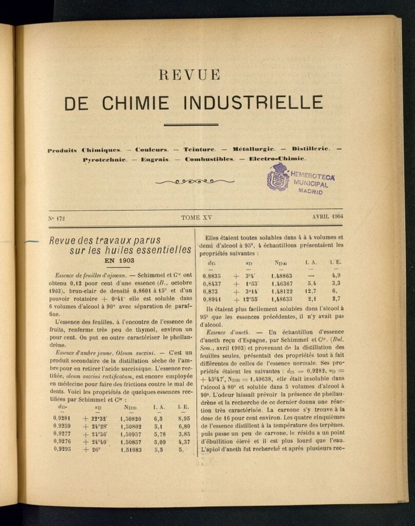 Miniatura de Revue de Chimie Industrielle Avril 1904