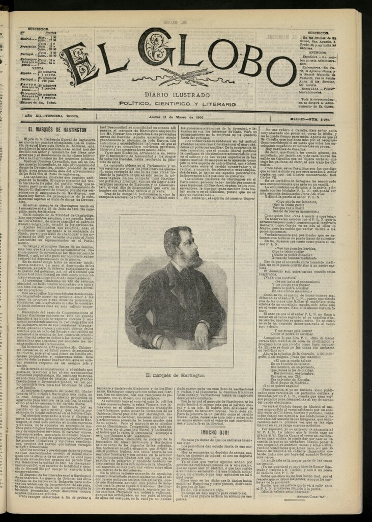 Miniatura de El Globo : diario ilustrado del 11 de marzo de 1886, nº 3786