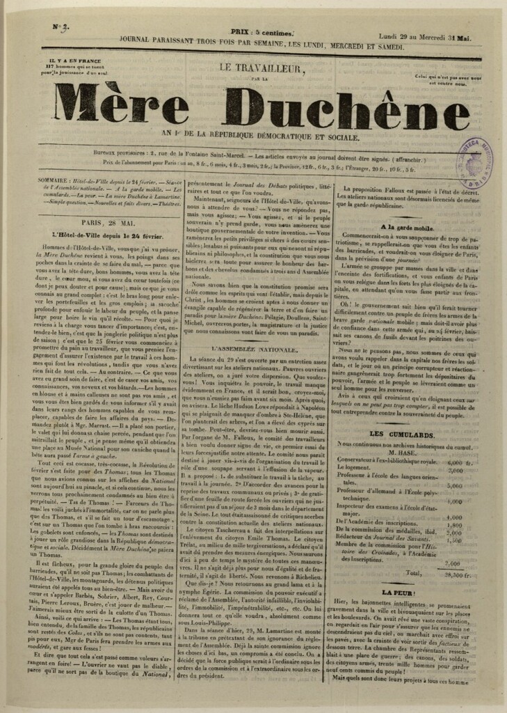 Miniatura de Le Travailleur par la Mére Duchêne del 29 al 31 de mayo [sic] de 1848, nº 3