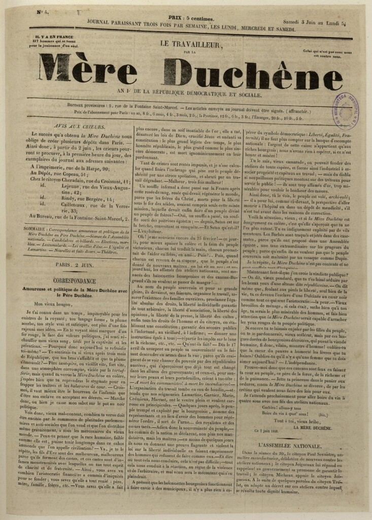 Miniatura de Le Travailleur par la Mére Duchêne del 3 al 5 de junio de 1848, nº 4
